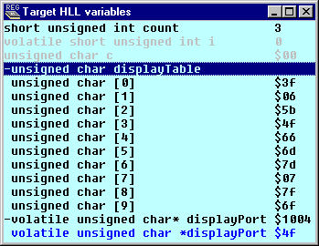 Target High Level Language Variables Window